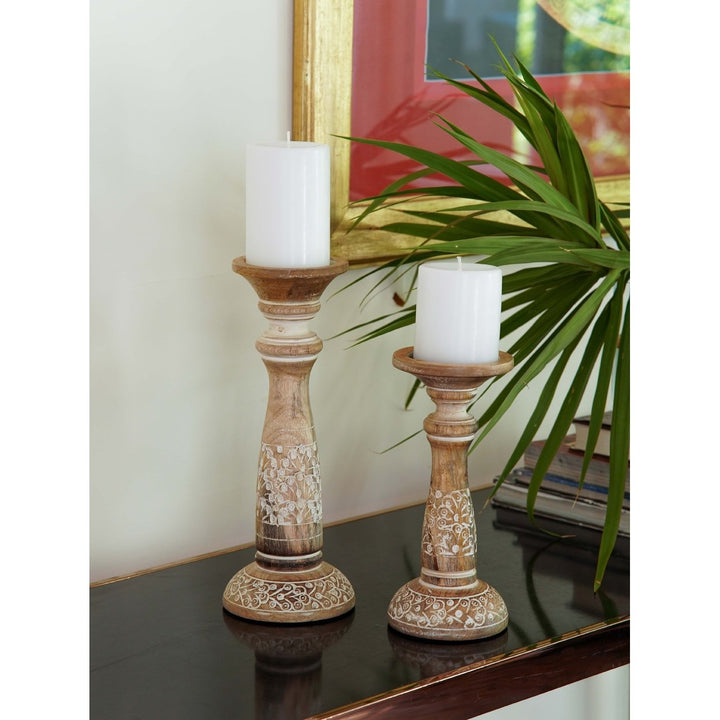 BBH Homes Eco-Friendly Handmade Mango Wood Candle Holder White Wash 6-15 in Image 1