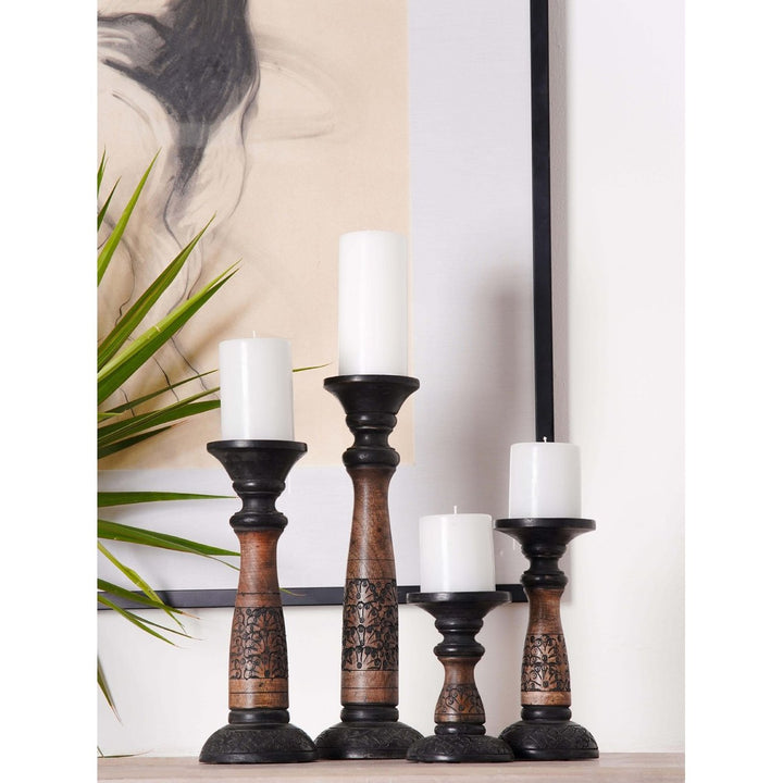 BBH Homes Black Wash Mango Wood Pillar Candle Holder Eco-friendly 6-15 Inch Image 1