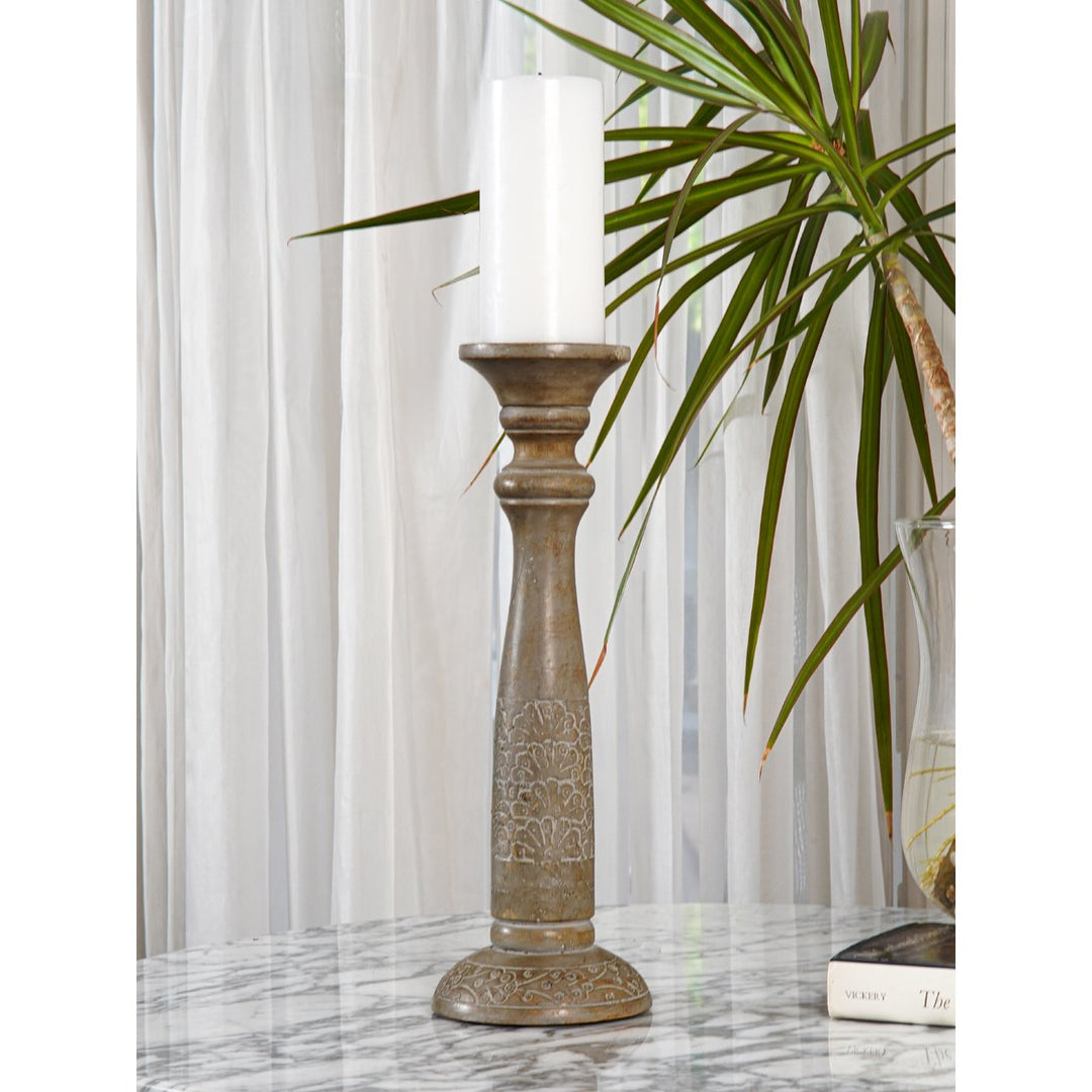 Handmade Gray Wash Mango Wood Pillar Candle Holder Eco-friendly Vintage 6-15 inch Image 1