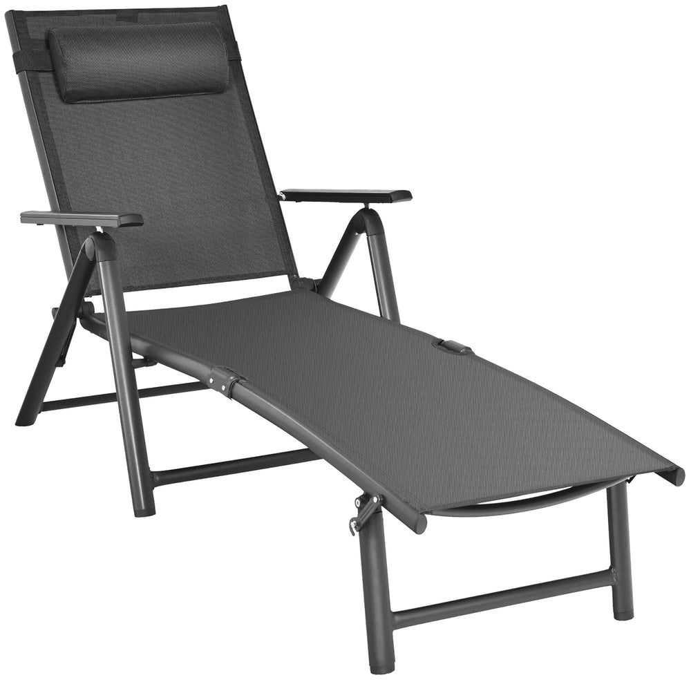 Patio Chaise Lounge Chair Recliner Aluminum Adjustable Headrest Pillow Image 2