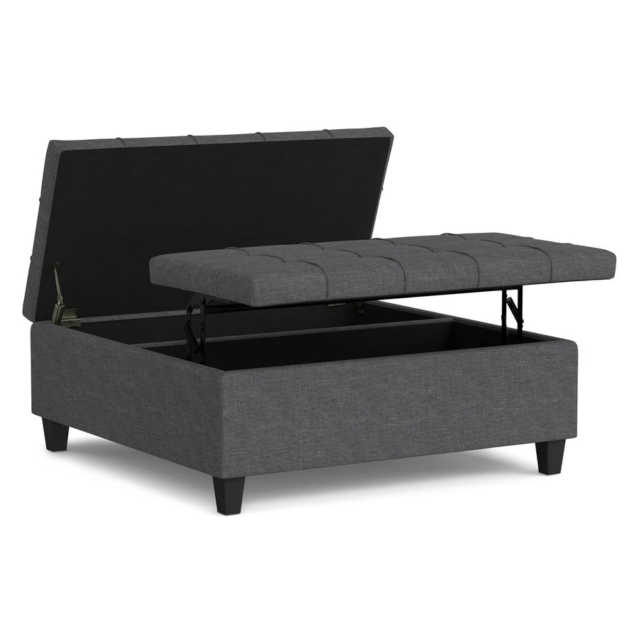Harrison Large Square Coffee Table Storage Ottoman in Linen Image 1