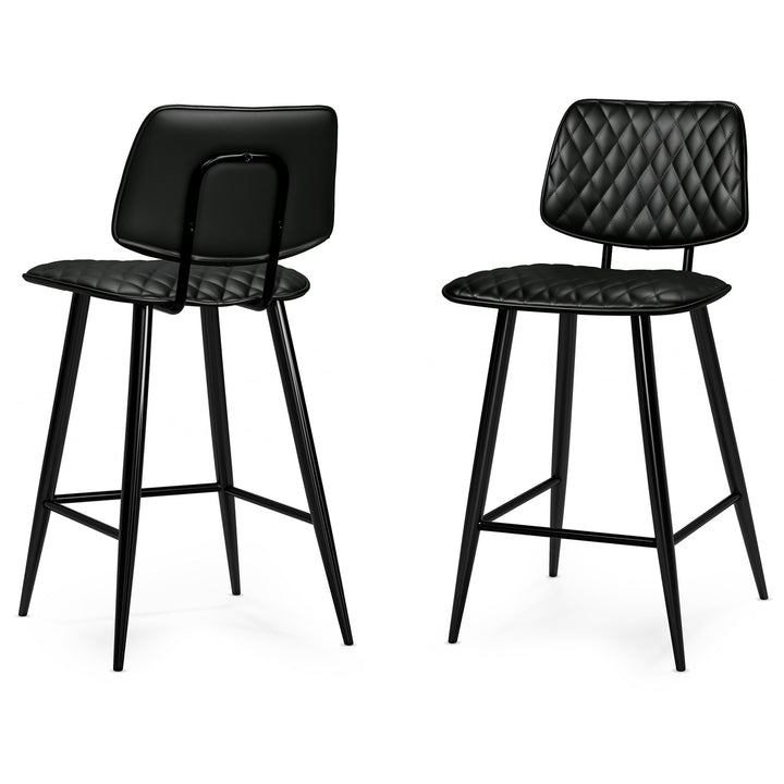 Raya Counter Height Stool Set of 2 Black Cushioned Metal Frame Quilted Upholstery Image 1