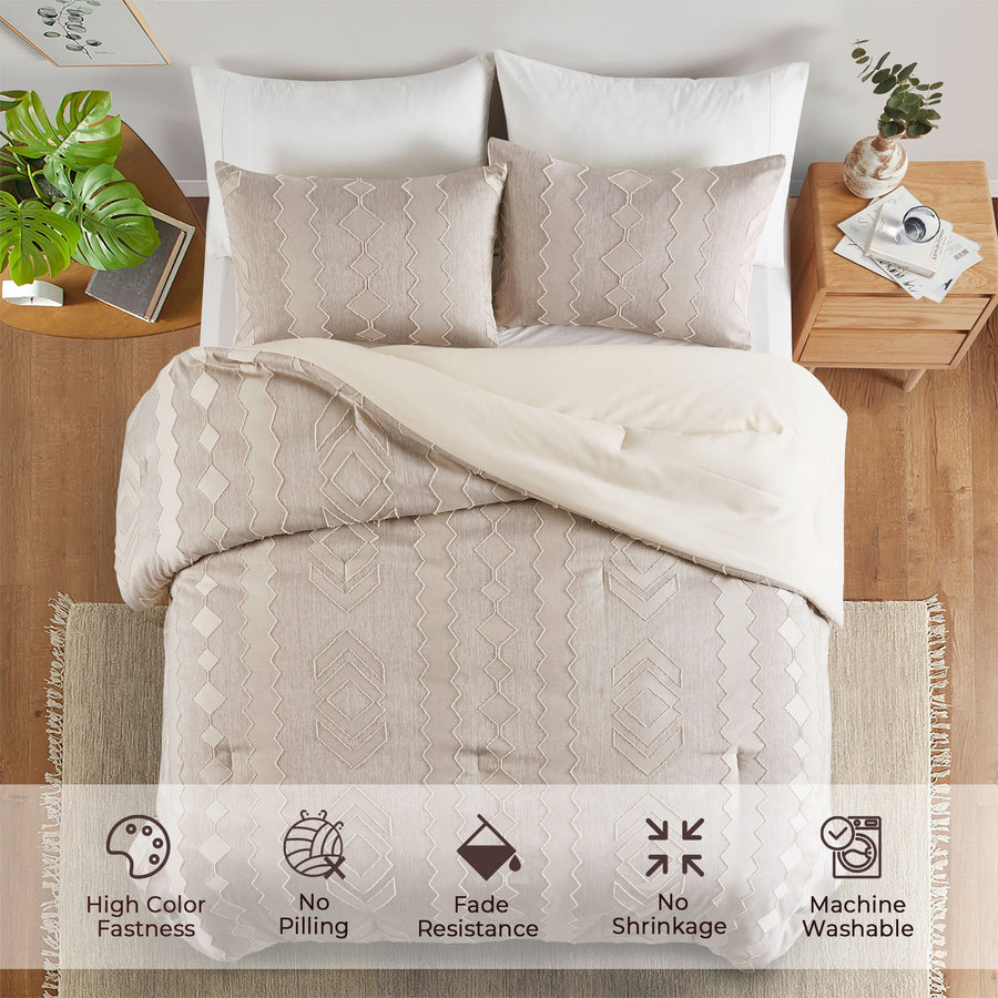All-Season Comforter Set - Reversible Bedding Set with Super Soft Down Alternative Fill Image 1