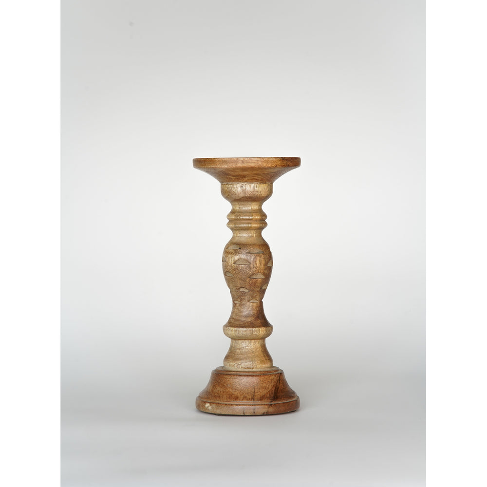 BBH Homes Traditional Wallnut Eco-friendly Handmade Mango Wood Pillar Candle Holder Image 2