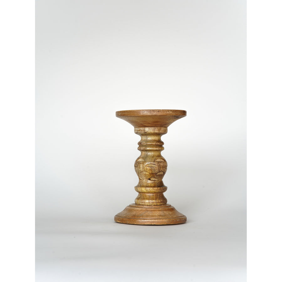 BBH Homes Traditional Medium Burnt Eco-friendly Handmade Mango Wood Pillar Candle Holder Image 1