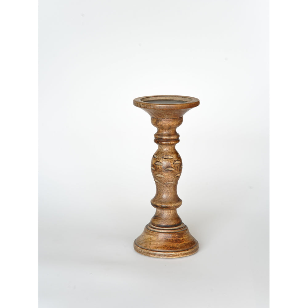 BBH Homes Traditional Medium Burnt Eco-friendly Handmade Mango Wood Pillar Candle Holder Image 2