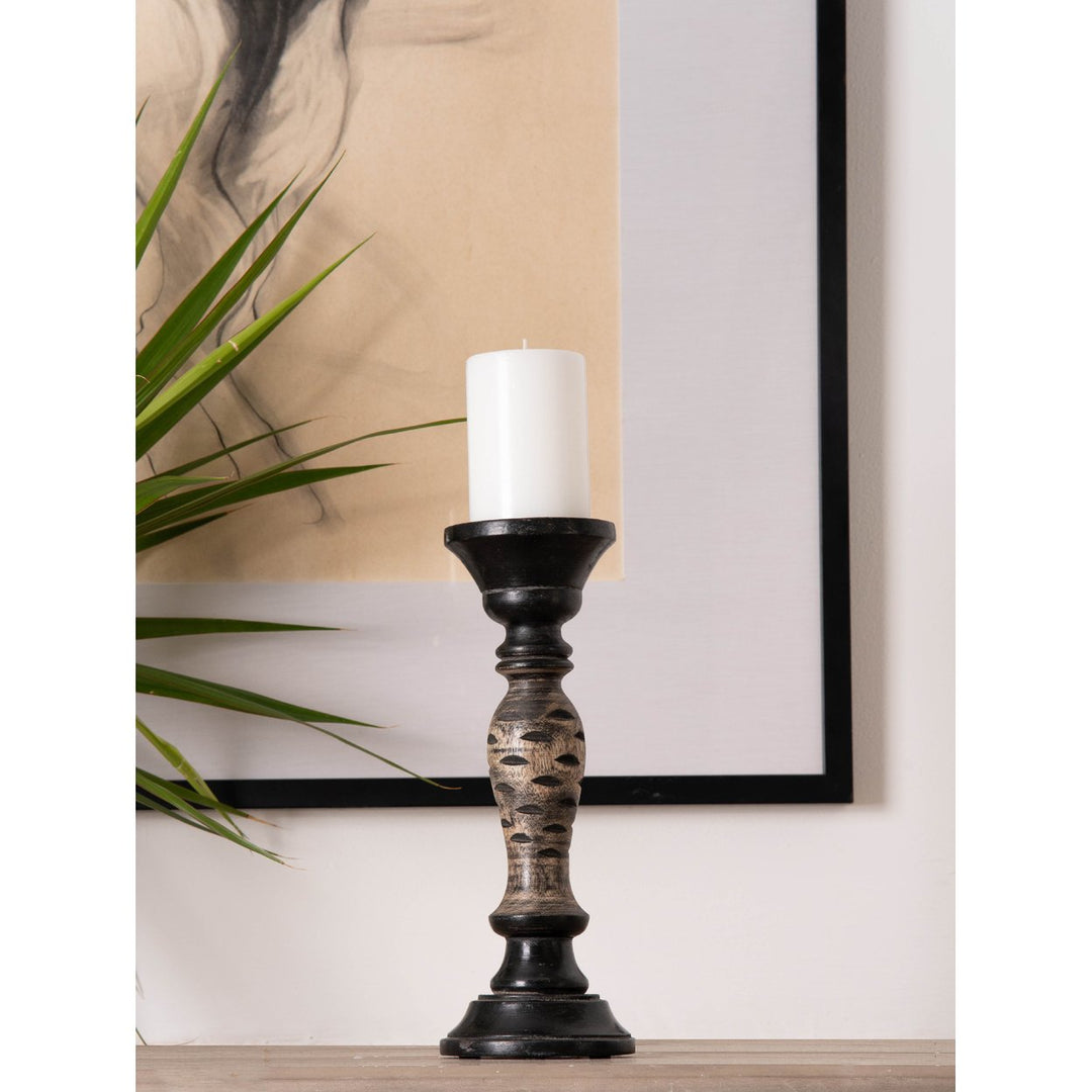 BBH Homes Mango Wood Pillar Candle Holder Dark Polish Eco-friendly 6-15 Inch Image 1