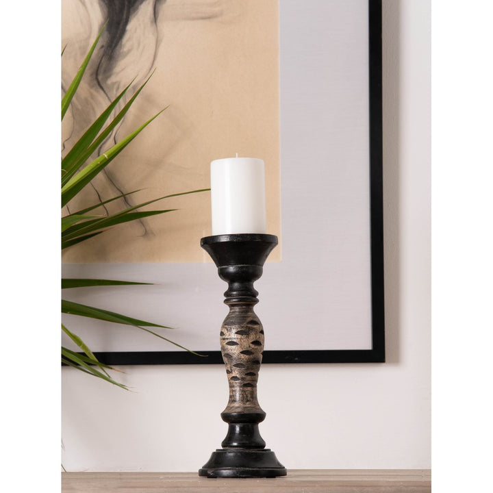 BBH Homes Mango Wood Pillar Candle Holder Dark Polish Eco-friendly 6-15 Inch Image 1