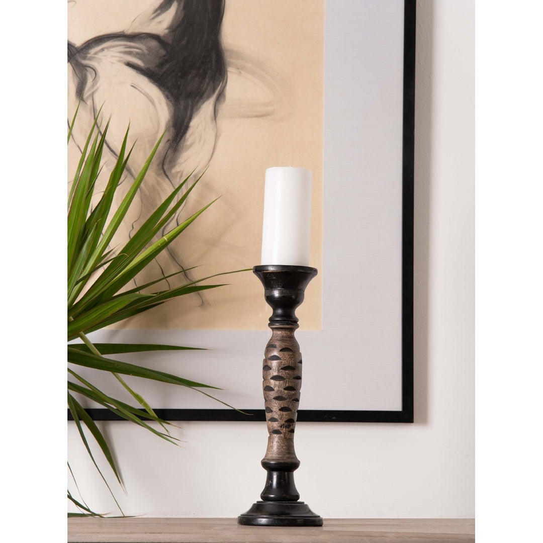 BBH Homes Mango Wood Pillar Candle Holder Dark Polish Eco-friendly 6-15 Inch Image 1