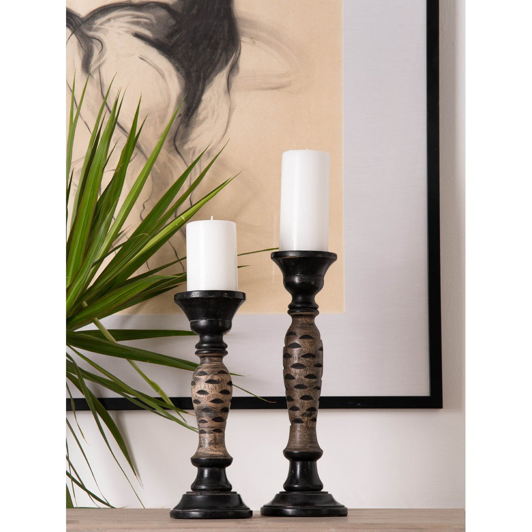 BBH Homes Mango Wood Pillar Candle Holder Dark Polish Eco-friendly 6-15 Inch Image 1