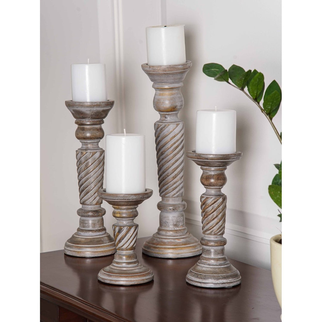 BBH Homes Mango Wood Pillar Candle Holder Eco-friendly Traditional Antique 6-15in Image 1