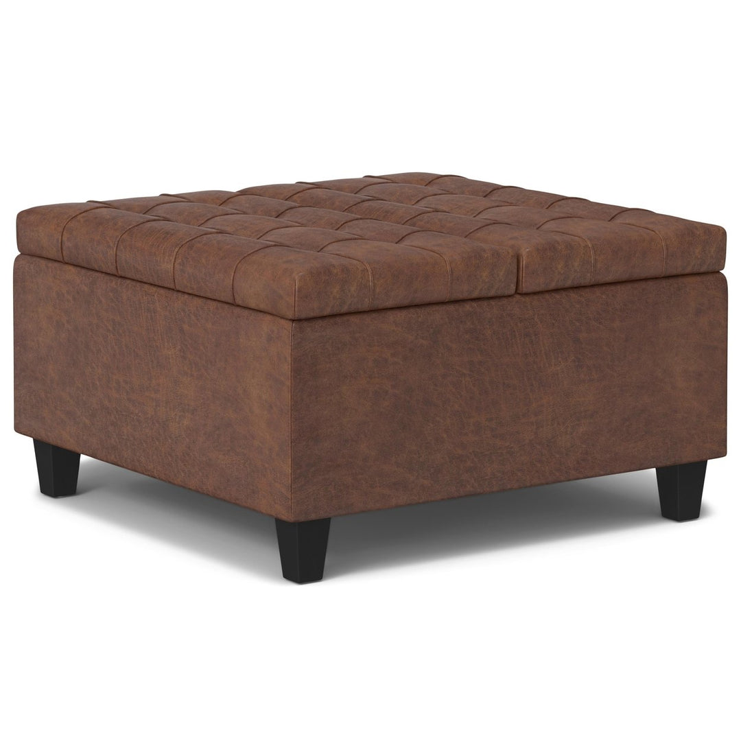 Harrison Small Square Coffee Table Storage Ottoman in Distressed Vegan Leather Image 3