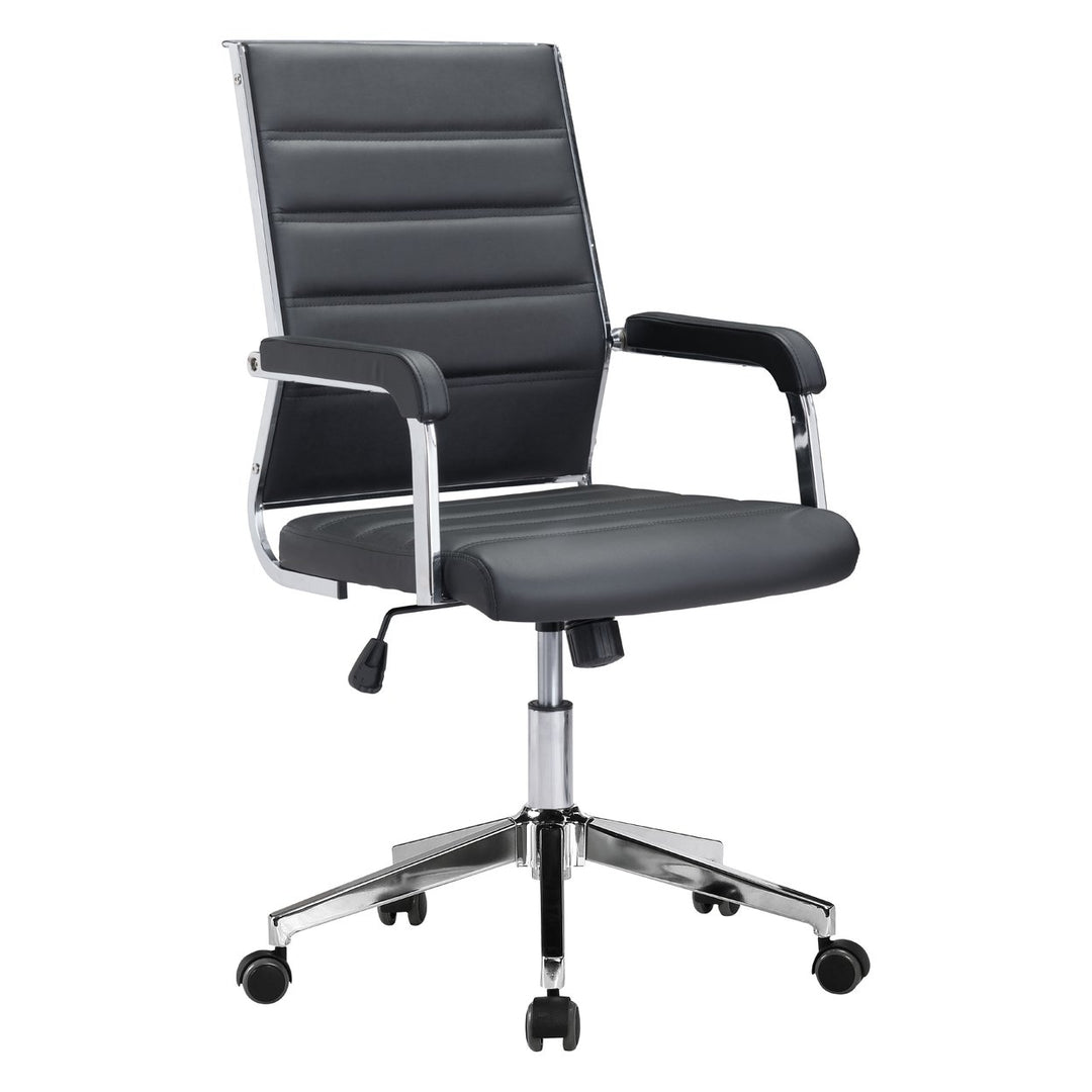 Liderato Office Chair Black Mid Century Vinyl Steel Frame Chrome Plated Design Image 1