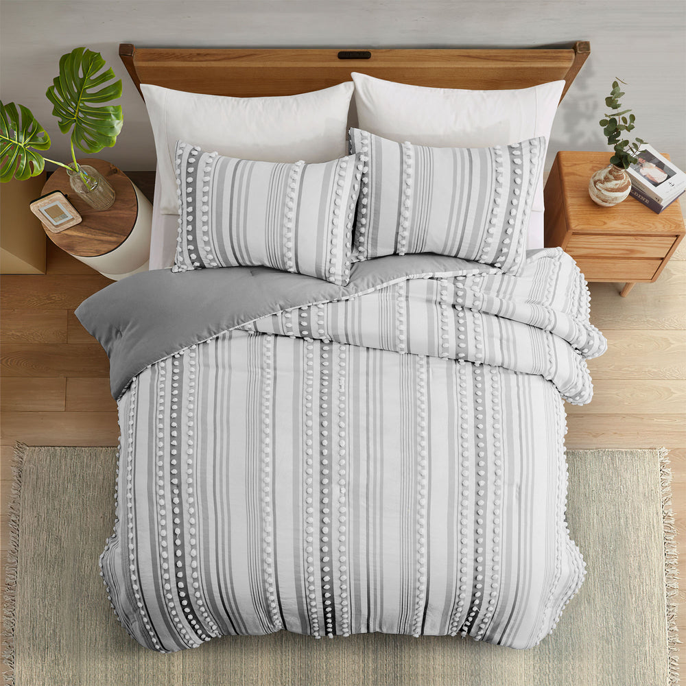 Pom Pom Textured Bed Set, All Season Soft Microfiber Complete Bedding Set for All Season Warmth Image 2