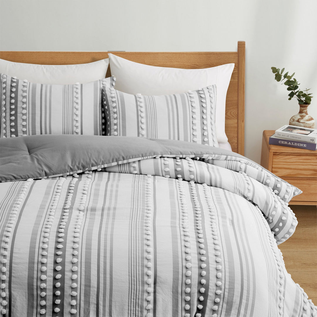 Pom Pom Textured Bed Set, All Season Soft Microfiber Complete Bedding Set for All Season Warmth Image 1