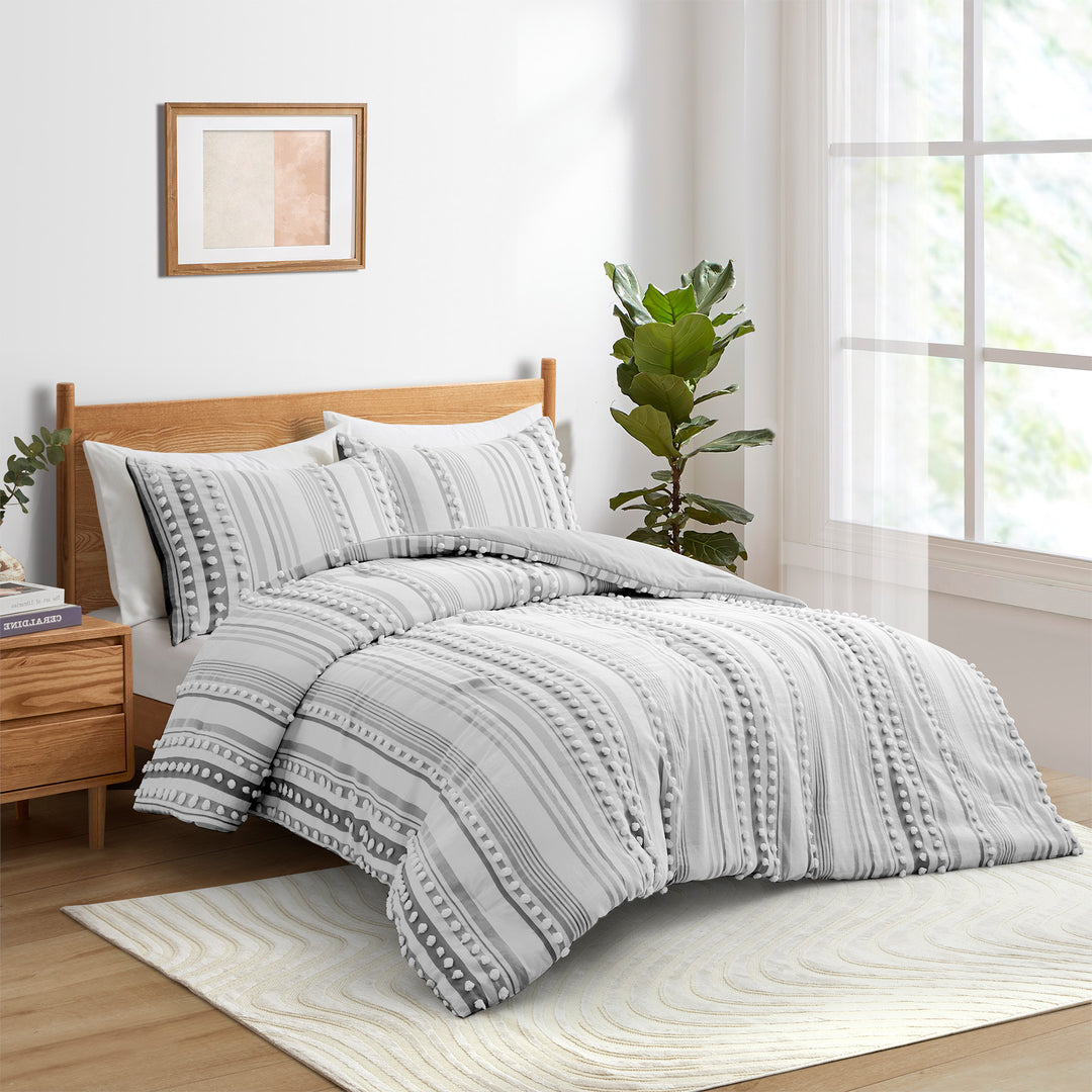 Pom Pom Textured Bed Set, All Season Soft Microfiber Complete Bedding Set for All Season Warmth Image 3