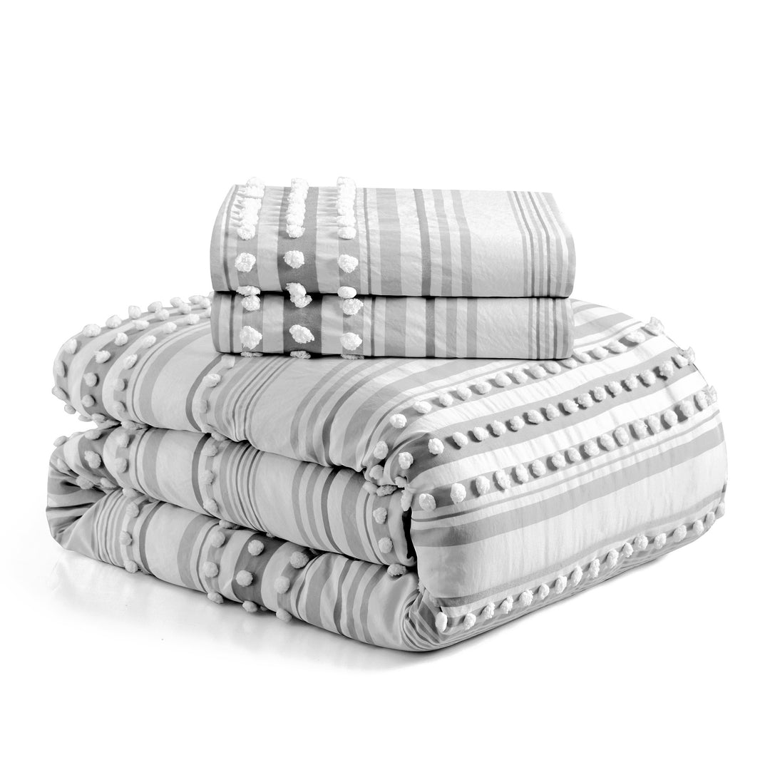 Pom Pom Textured Bed Set, All Season Soft Microfiber Complete Bedding Set for All Season Warmth Image 7