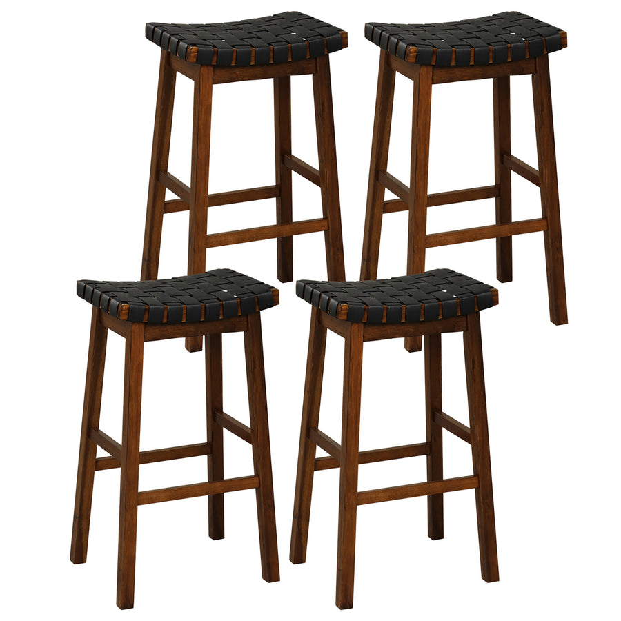 Saddle Stools Set of 4 31 Inch Counter Height Stools w/ PU Leather Woven Seat Brown Image 1