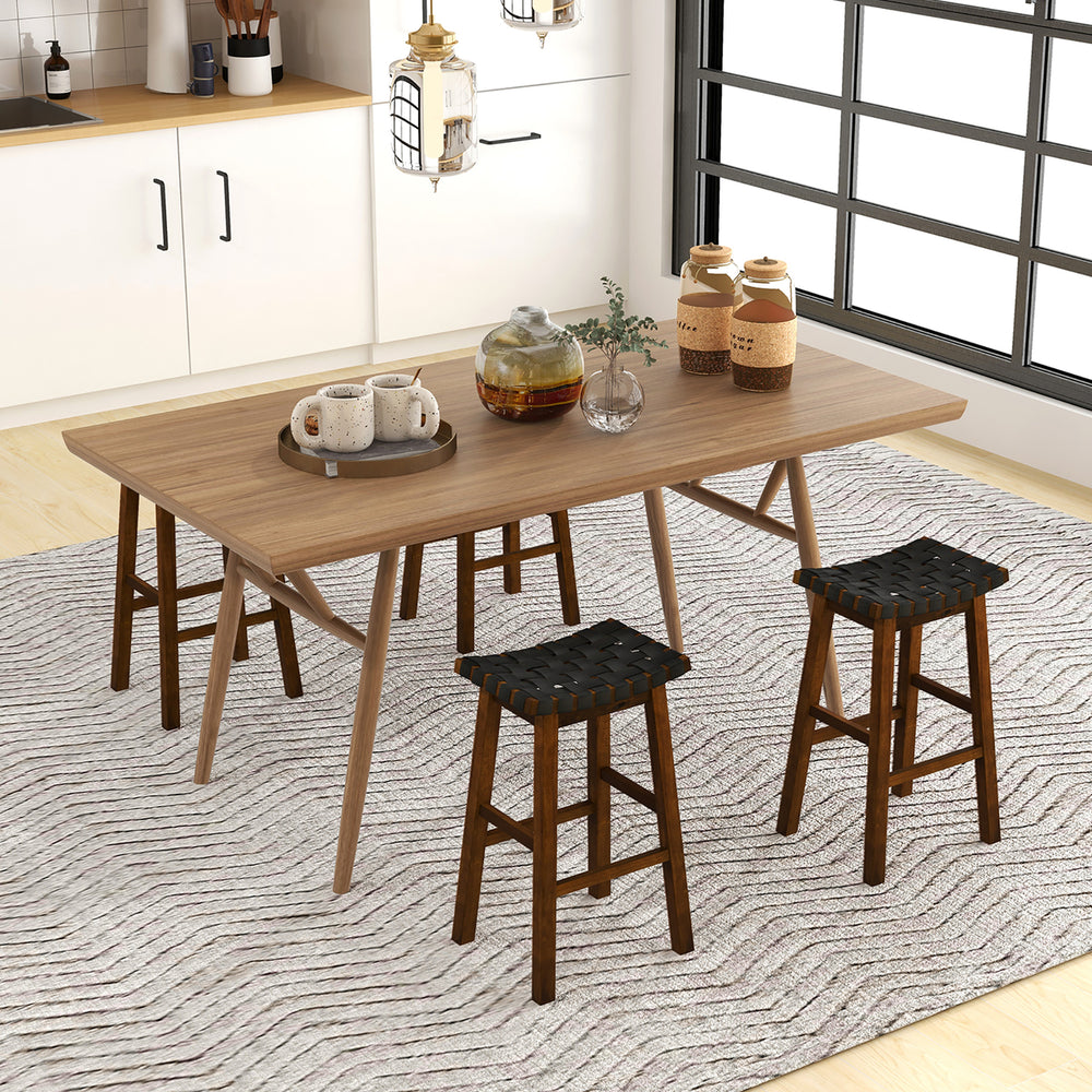 Saddle Stools Set of 4 31 Inch Counter Height Stools w/ PU Leather Woven Seat Brown Image 2