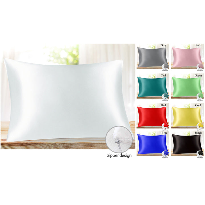 Ultra Soft Smooth Natural Cooling Luxurious Zippered Queen Satin Pillow Cover Protectors 20x30" Image 5
