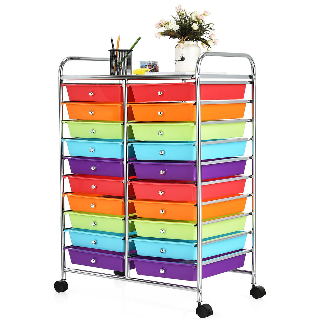 Costway 20 Drawers Rolling Cart Storage Scrapbook Paper Studio Organizer Bins Clear Image 1