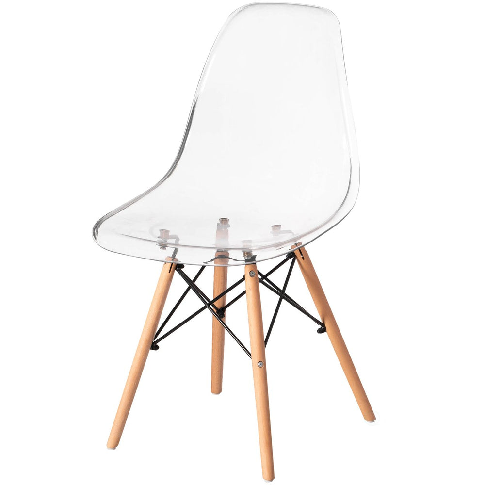 Mid-Century Modern Style Dining Chair with Wooden Dowel Eiffel Legs, DSW Transparent Plastic Shell Accent Chair Image 2