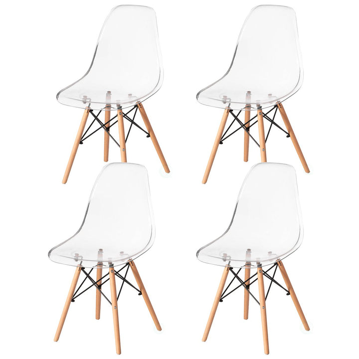 Mid-Century Modern Style Dining Chair with Wooden Dowel Eiffel Legs, DSW Transparent Plastic Shell Accent Chair Image 3