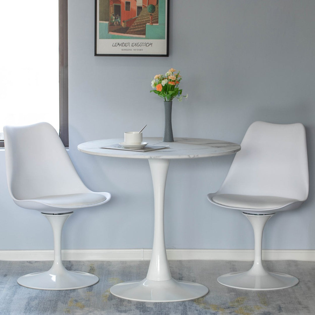Mid-Century Modern Swivel Tulip Side Chair with Comfortable Cushioned Seat, White Polypropylene Accent Side Chair Image 4