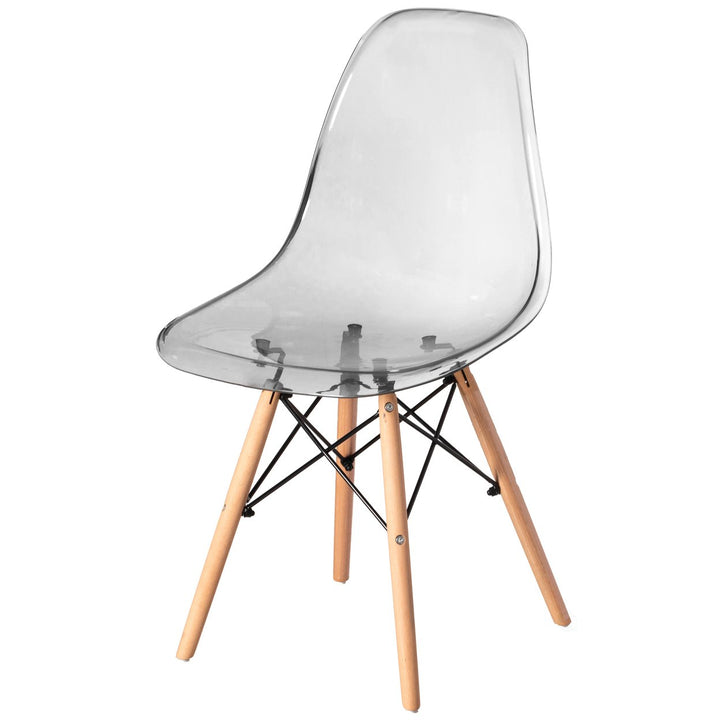 Mid-Century Modern Style Dining Chair with Wooden Dowel Eiffel Legs, DSW Transparent Plastic Shell Accent Chair Image 4
