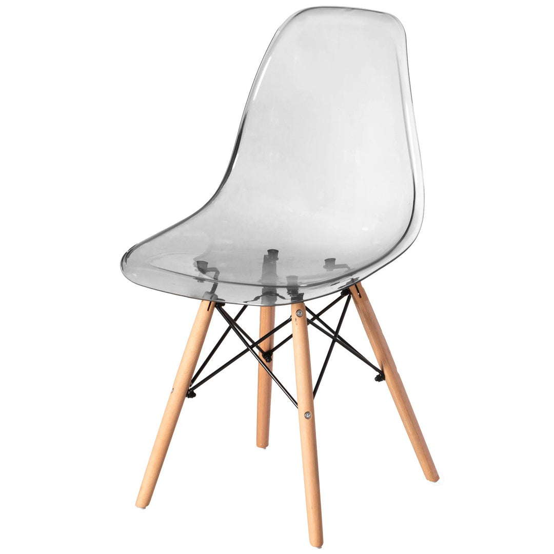 Mid-Century Modern Style Dining Chair with Wooden Dowel Eiffel Legs, DSW Transparent Plastic Shell Accent Chair Image 1