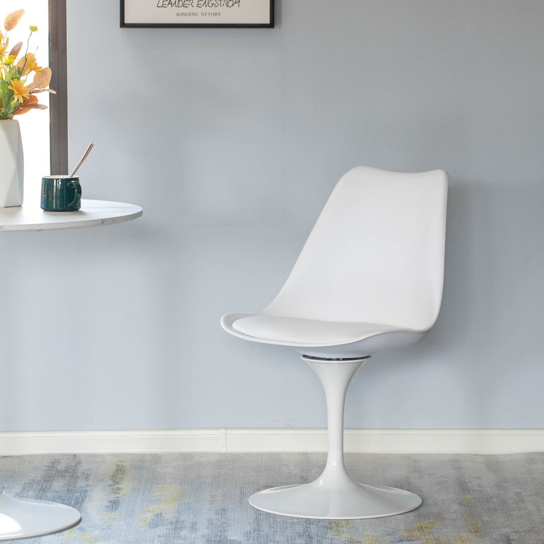 Mid-Century Modern Swivel Tulip Side Chair with Comfortable Cushioned Seat, White Polypropylene Accent Side Chair Image 5
