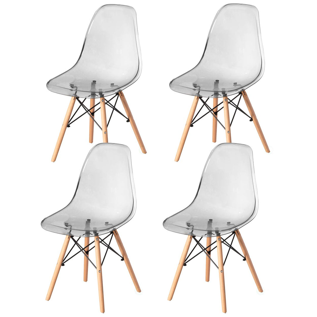 Mid-Century Modern Style Dining Chair with Wooden Dowel Eiffel Legs, DSW Transparent Plastic Shell Accent Chair Image 5