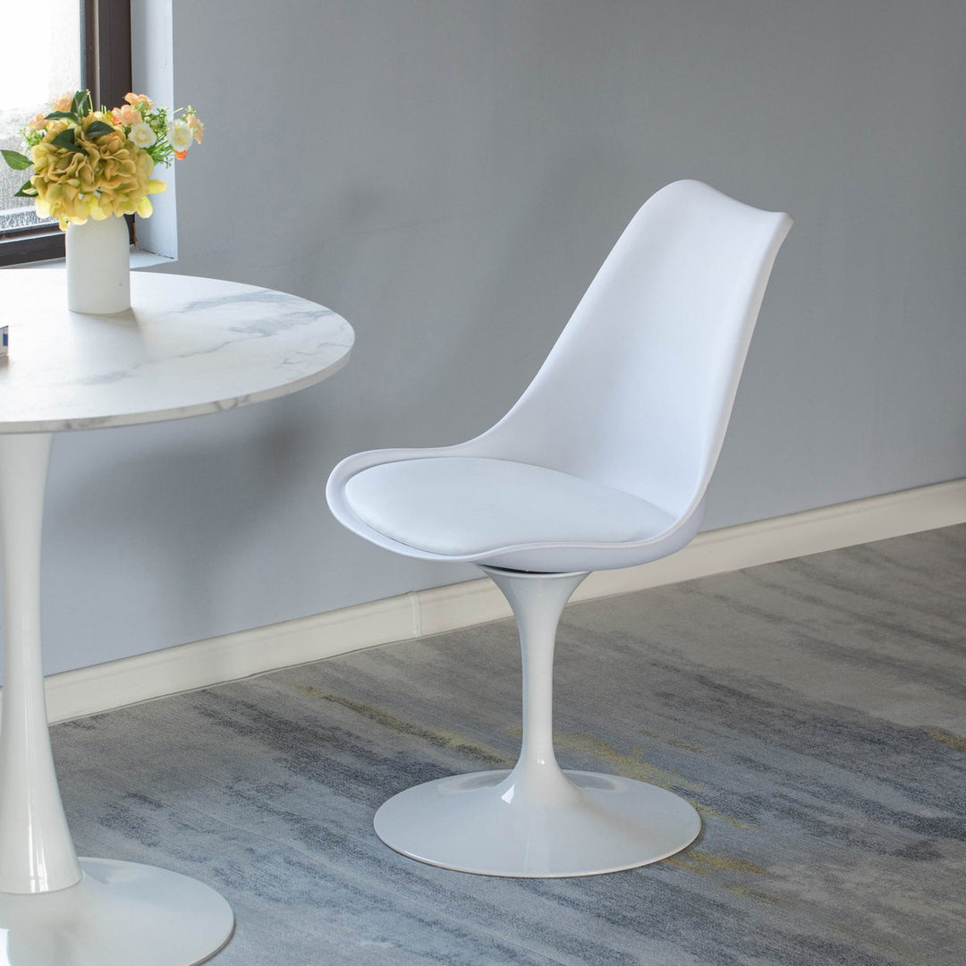 Mid-Century Modern Swivel Tulip Side Chair with Comfortable Cushioned Seat, White Polypropylene Accent Side Chair Image 6