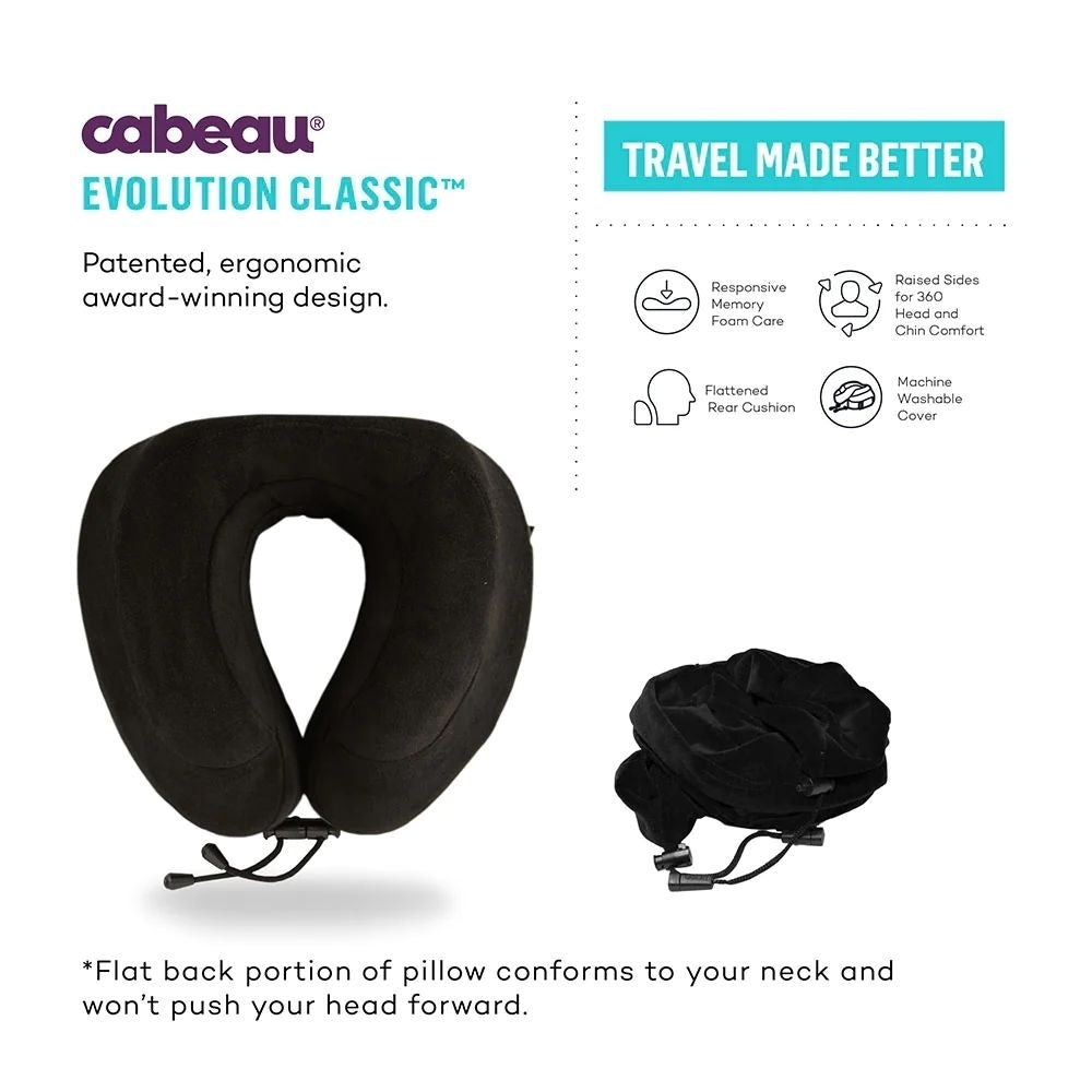 Cabeau Evolution Classic 100% Memory Foam Travel Neck Pillow for Airplanes and Travel, 360-Degree Support, Midnight Image 9