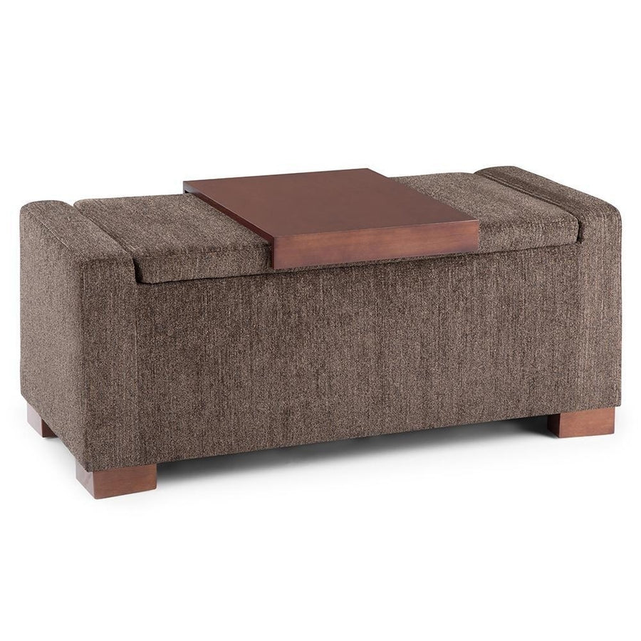 Bretton Storage Ottoman Lift Top Tray 42.4in Fabric Upholstered Brown Multifunctional Image 1