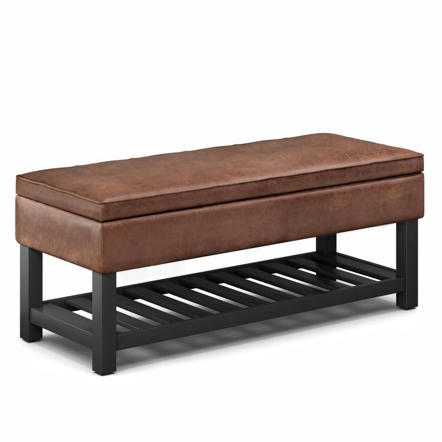 Cosmopolitan Ottoman Bench in Distressed Vegan Leather Image 1