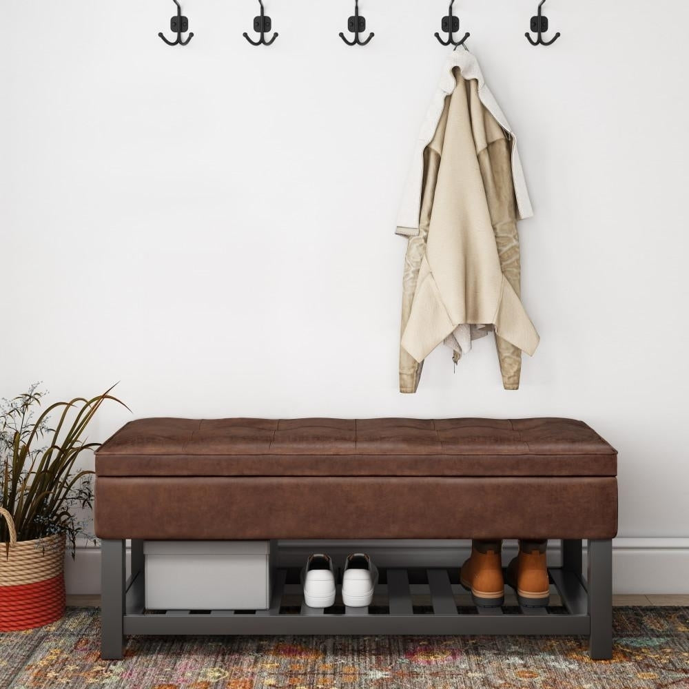 Cosmopolitan Ottoman Bench in Distressed Vegan Leather Image 6