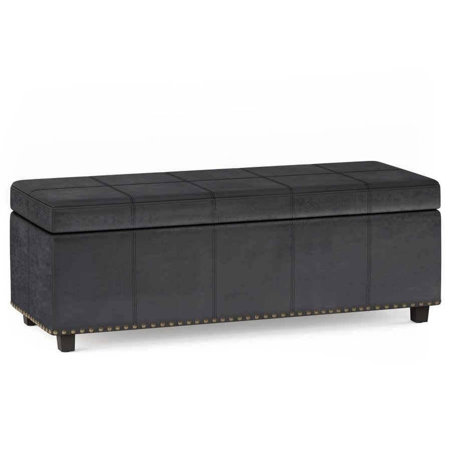 Kingsley Large Storage Ottoman Bench in Distressed Vegan Leather Image 1