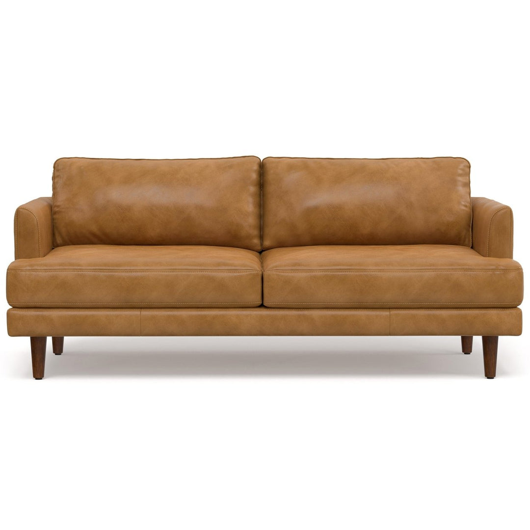 Livingston 76 Inch Genuine Leather Sofa Mid Century Modern Loveseat Couch Image 1