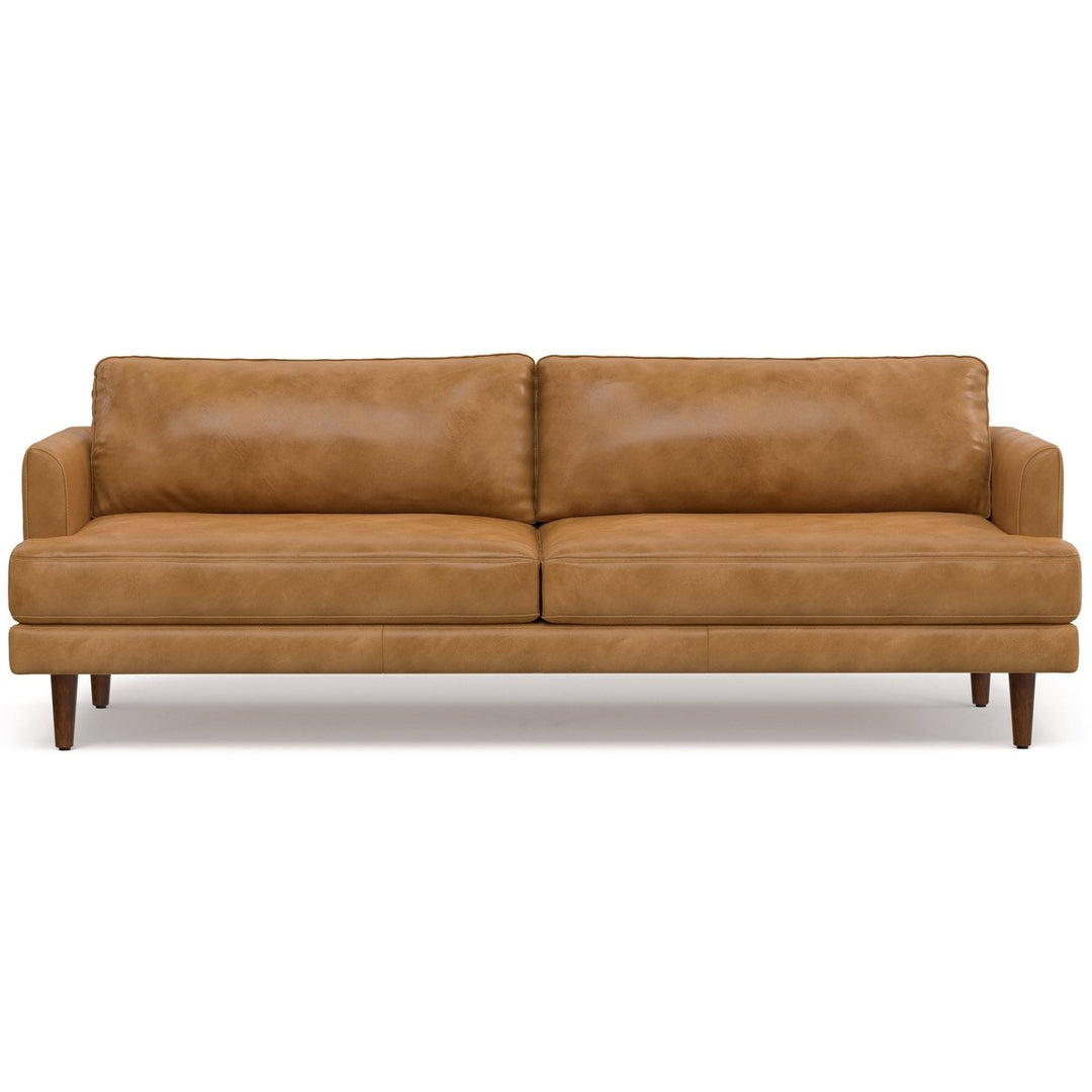 Livingston 90 Inch Genuine Leather Sofa Mid-Century Modern Comfort Couch Image 1