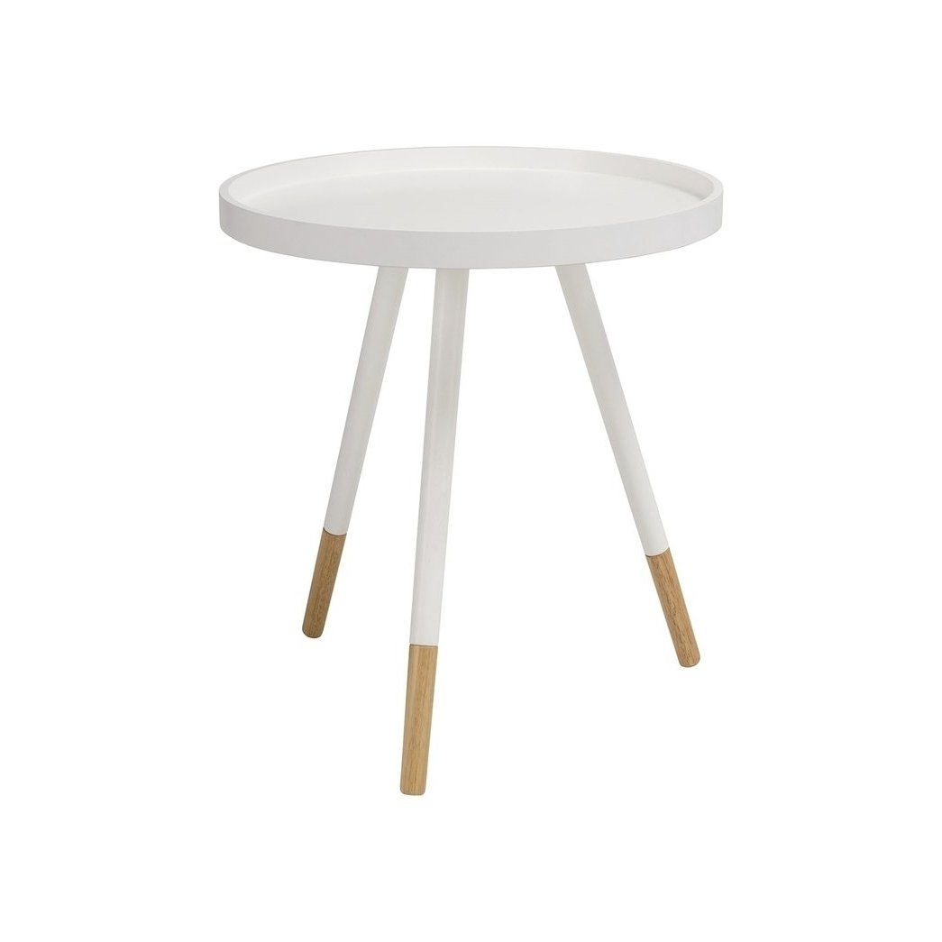 Innis Round Tray Side Table White Solid Oak Legs 46cm Diameter Minimalist Design Image 1