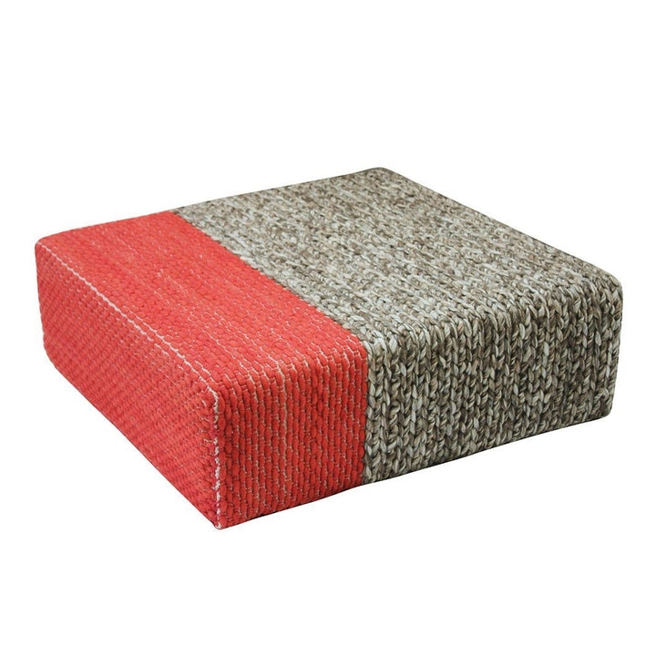 Ira - Handmade Wool Braided Square Pouf  Natural/Living Coral  90x90x30cm Image 1