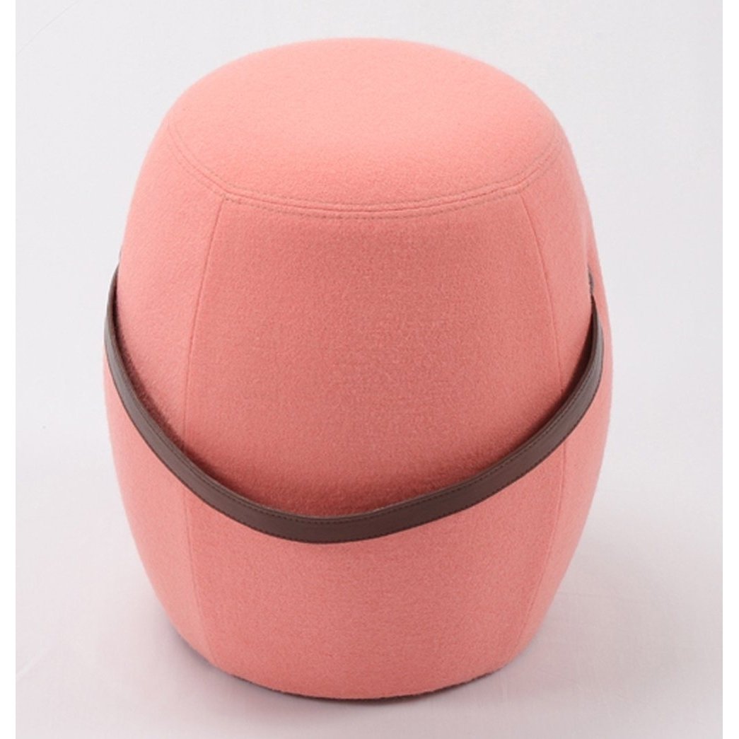 Kiley Handmade Pink Pouf Stool Cashmere Fabric 25cm Diameter Solid Frame Image 2