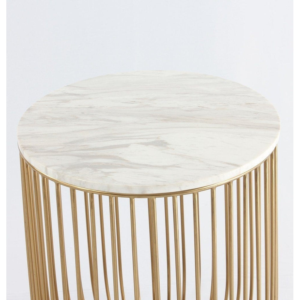 Mie Side Table Carrara Marble Top Gold Base 48.5cm Modern Accent Furniture Image 2