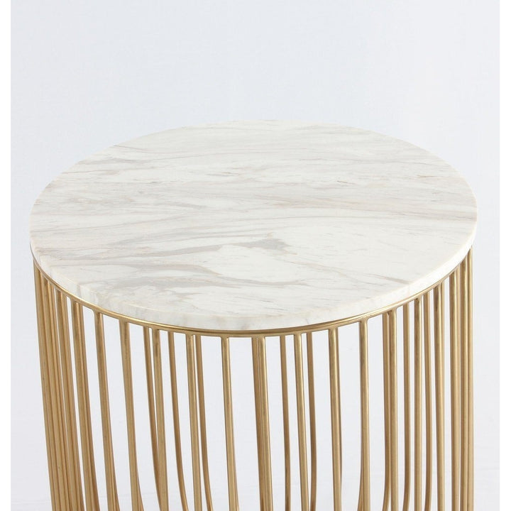 Mie Side Table Carrara Marble Top Gold Base 48.5cm Modern Accent Furniture Image 2