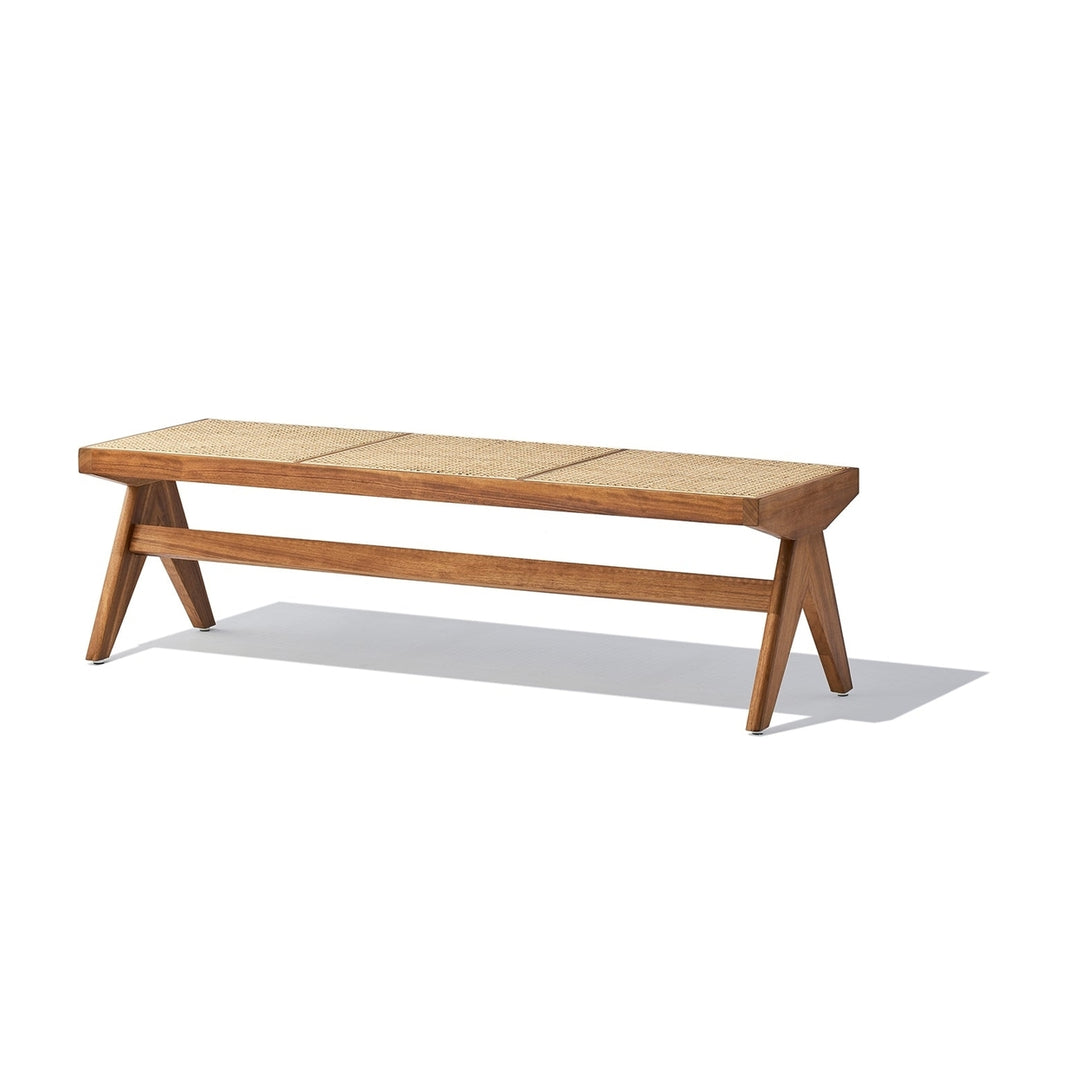 Celia Bench Walnut Finish Solid Ash Wood Natural Rattan 137cm x 46cm x 41cm Image 1