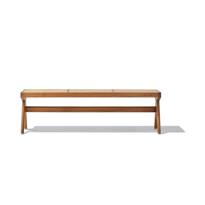 Celia Bench Walnut Finish Solid Ash Wood Natural Rattan 137cm x 46cm x 41cm Image 3