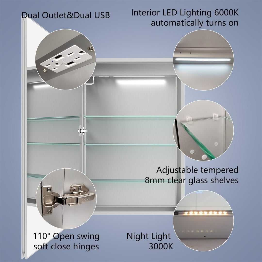 Boost-M2 LED Lighted Bathroom Medicine Cabinet 20x36 Recessed Mirror Clock Image 6