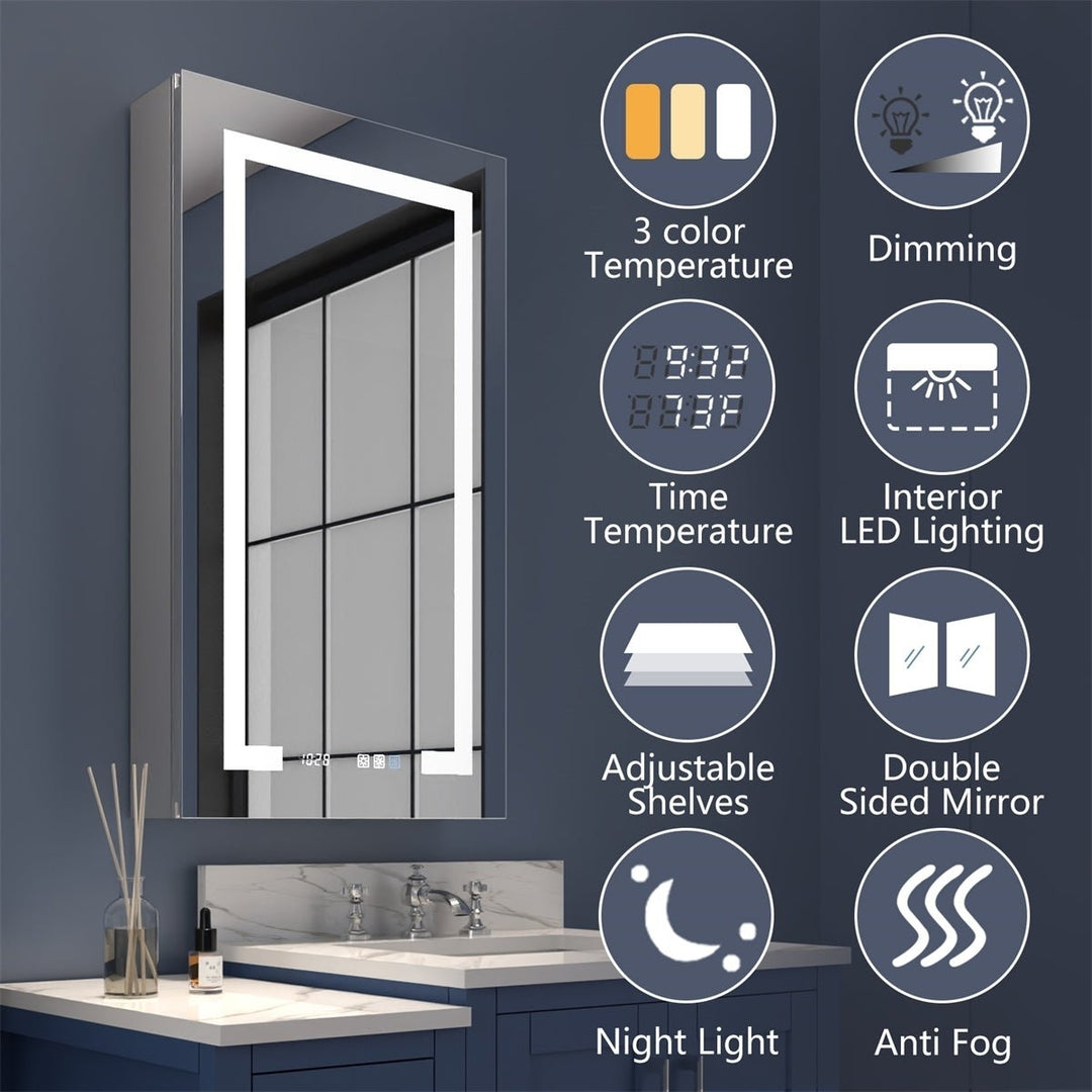 Boost-M2 LED Lighted Bathroom Medicine Cabinet 20x36 Recessed Mirror Clock Image 7