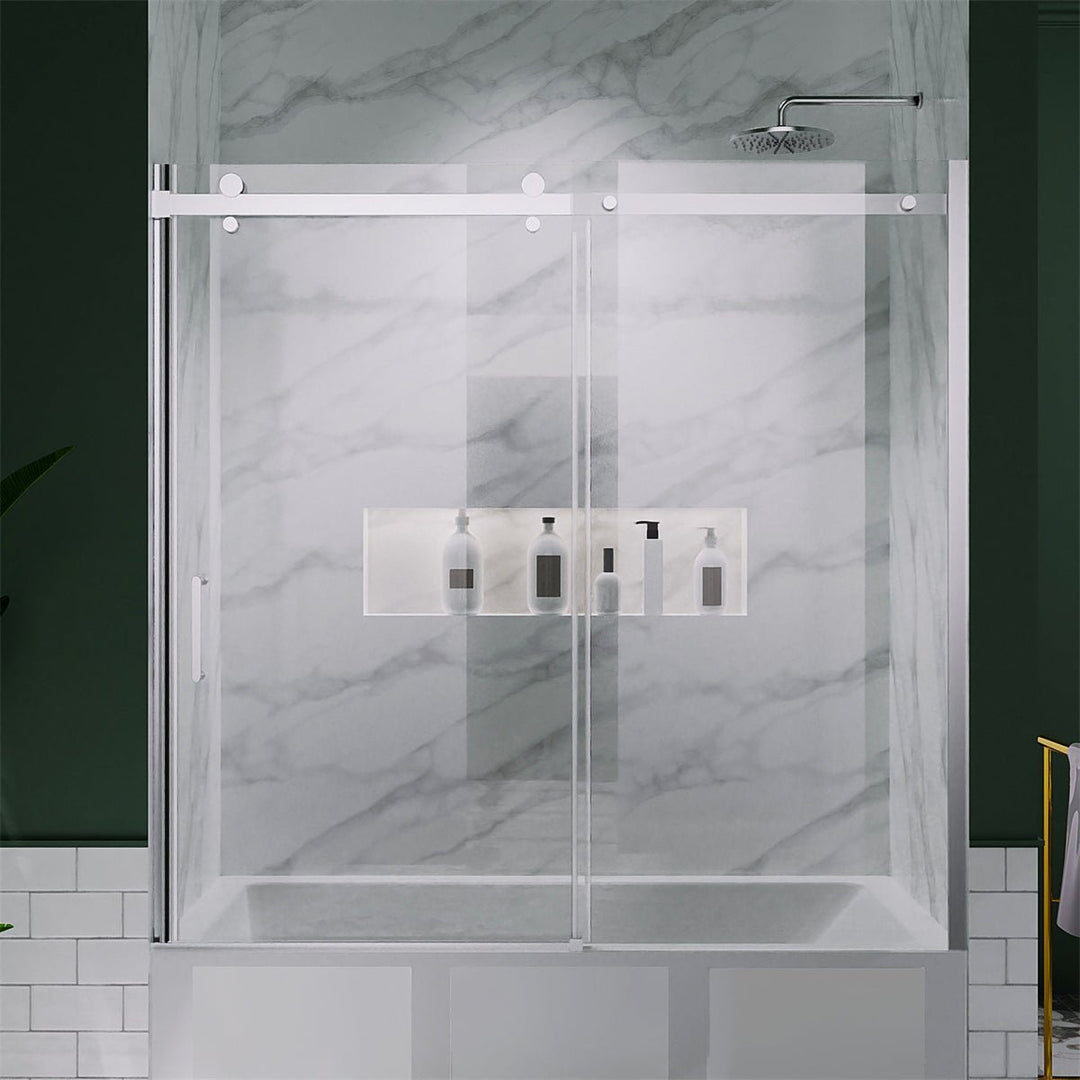 Zephyr 54-60 in Sliding Tub Door Chrome Clear Glass 58 in Height Semi Frameless Image 1